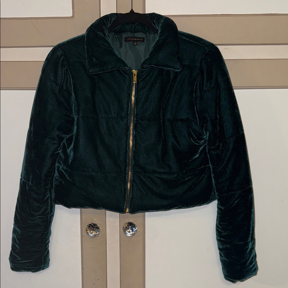 Shinestar Deep Green Velvet Puffer Jacket